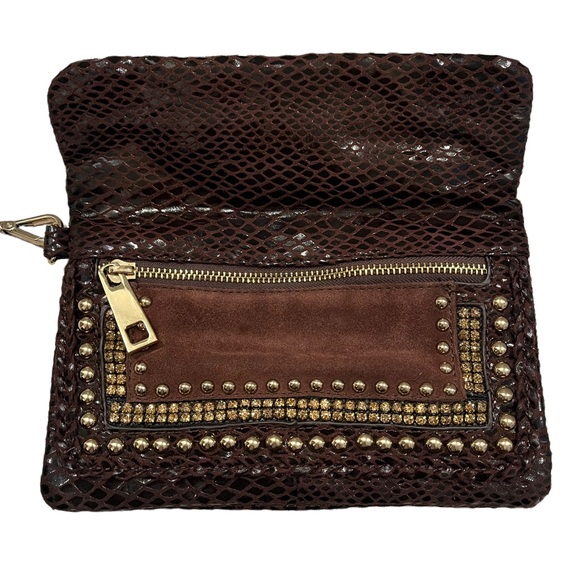 Cache Brown Leather and Suede Studded Wristlet Clutch - Picture 7 of 10